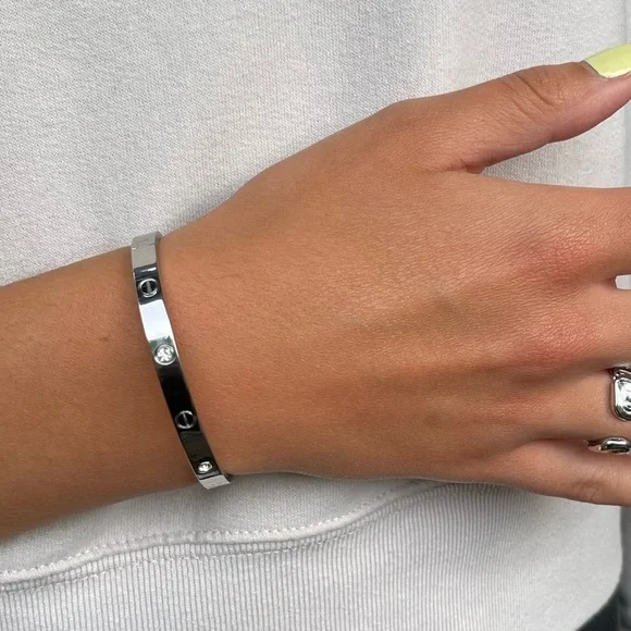 LUXURY GOLD SCREW BRACELET ZIRCONIA LOVE BANGLE BRACELET - Picture 7 of 16